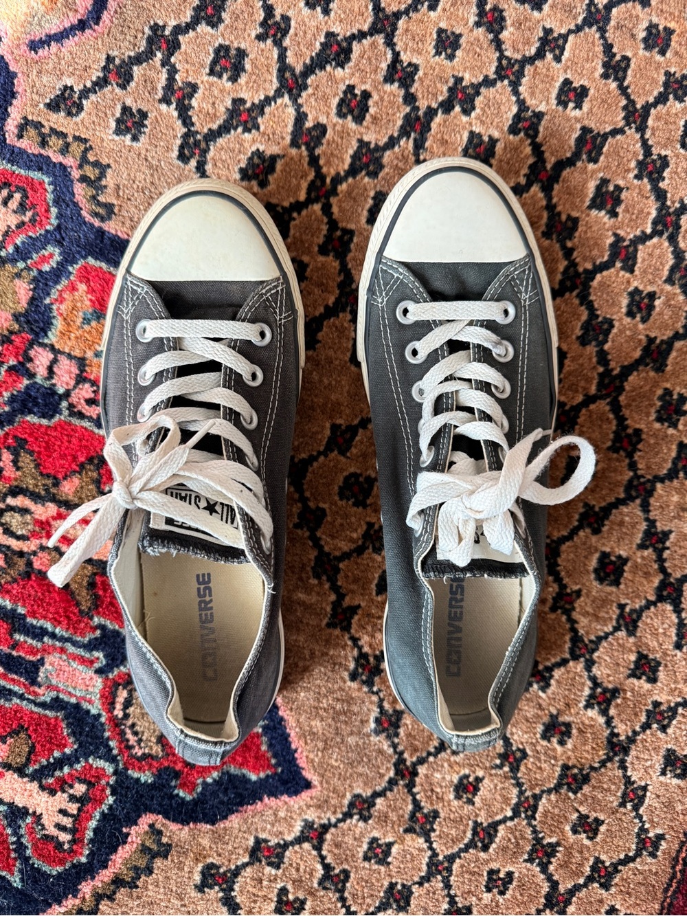 Converse Low Top Canvas Sneakers in Dark Gray with White Accents